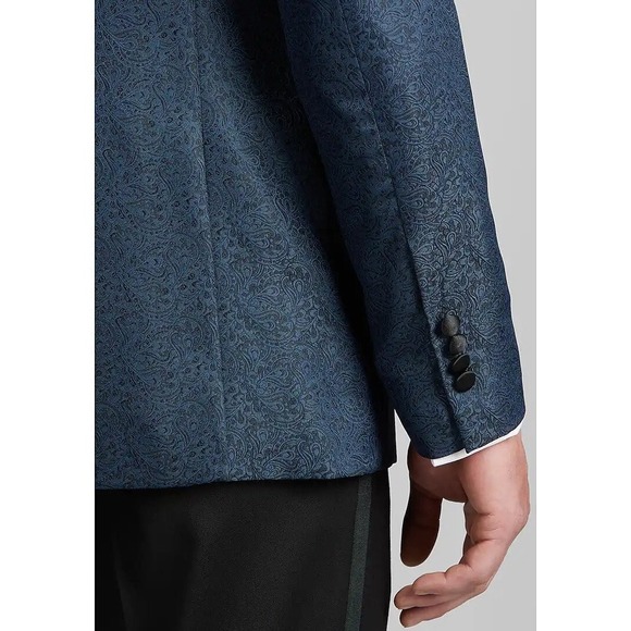 Jos A Bank Men's 44R Formal Dinner Jacket Blue Paisley Blazer Tuxedo Sport Coat - Picture 6 of 15